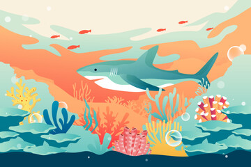 World Oceans Day, underwater world with ocean and fish in the background, vector illustration
