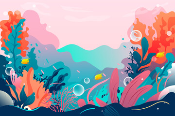 Fototapeta na wymiar World Oceans Day, underwater world with ocean and fish in the background, vector illustration