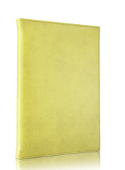 Fototapeta premium Yellow empty leather book isolated with reflect floor for mockup