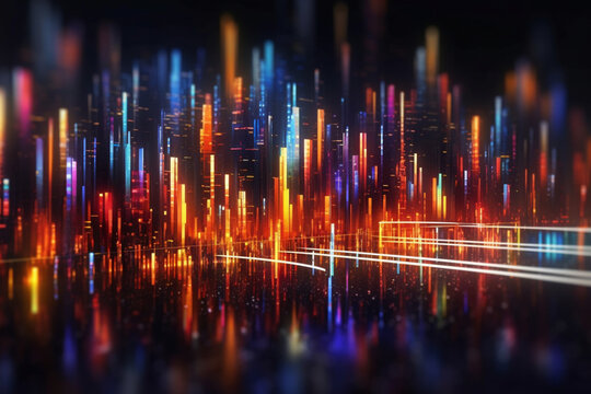 abstract futuristic city of lights with glowing neon and bokeh lights. City of Light concept Fantastic wallpaper. Generative AI