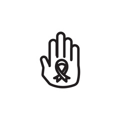 Hand Ribbon Stop Outline Icon