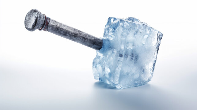 ice hammer and wooden handle isolated on white background, AI generated