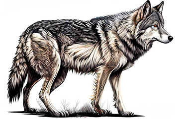Illustration of a wolf on a white background. Generative AI
