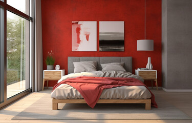 Scandinavian Minimalist red Bedroom
