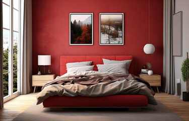 Scandinavian Minimalist red Bedroom
