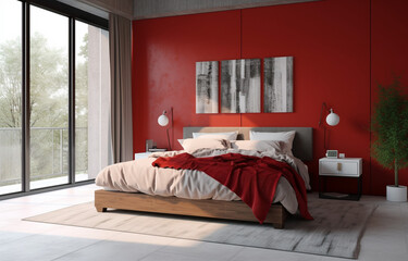 Scandinavian Minimalist red Bedroom
