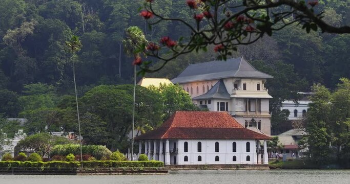 Panorama of Kandy Lake and Famous City Landmark Sri Dalada Maligawa, Sacred Tooth Relic The Temple in Sri Lanka.