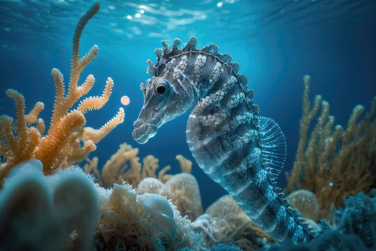 Graceful Cyan Seahorse in Its Natural Habitat 