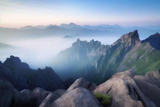 Misty mountain landscape at the morning