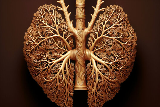 The lungs are depicted in a surreal style. A human organ. Anatomy. Generative AI
