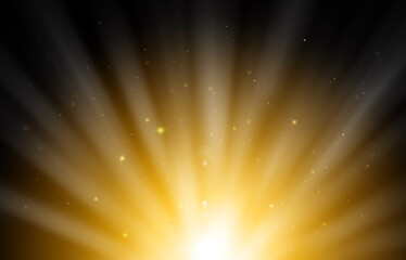Gold sparkle rays glitter lights with bokeh elegant lens flare abstract background. Dust sparks background. - 605353662
