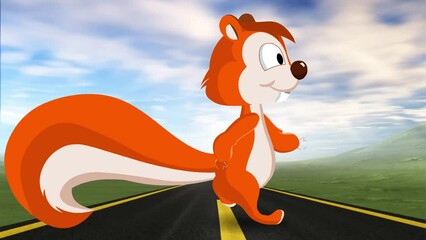cartoon squirrel walking 2d animation, chipmunk animal 