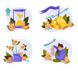 Deposit account in a bank. Profit from a bank deposit. Set of isolated illustrations in a flat style. vector illustration.