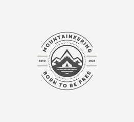 Mountains logo emblem vector illustration. Outdoor adventure expedition, mountains silhouette shirt, print stamp.