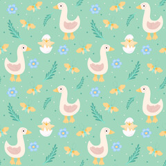 seamless pattern with geese and chicks