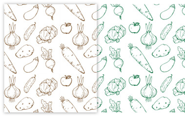 Hand drawn fruits and vegetables seamless pattern