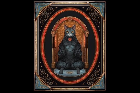 The hierophant Cat Tarot card illustration generative ai