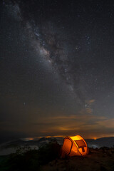 tent in the night with milky way 