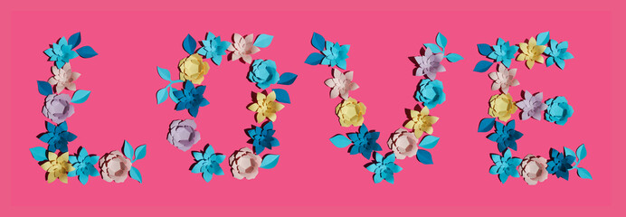 Love, Valentine's Day. letters made of flowers. paper flowers, decor for decoration, background for holidays.