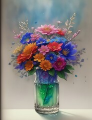 A bottle decorated with colorful flowers, Generative AI, Generative, AI