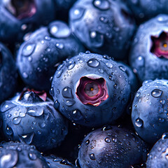 Blueberry macro texture. Summer healthy food concept. Fresh blueberries with water drops on surface