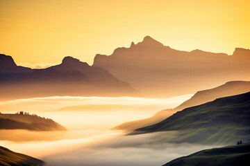 Obraz premium Misty mountain landscape during a sunrise