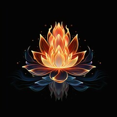 Naklejka na ściany i meble Illustration of Flames in Form of Lotus Flower on Black Background, Generative AI