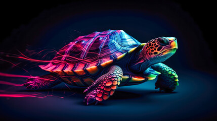 artwork illustration of colorful sea turtle isolated on black background. Generative AI