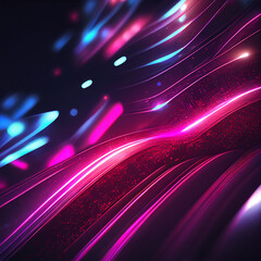 abstract futuristic background with glowing neon moving high speed wave lines and bokeh lights. Data transfer concept Fantastic wallpaper, created with Generative AI