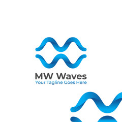 MW Initial waves vector Logo design, with 3D gradient