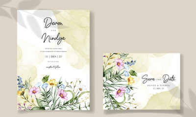 Elegant wedding invitation card with beautiful watercolor flowers