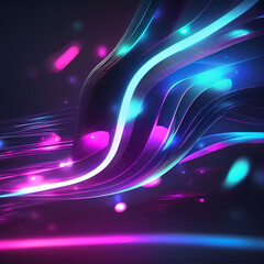 abstract futuristic background with glowing neon moving high speed wave lines and bokeh lights. Data transfer concept Fantastic wallpaper, created with Generative AI