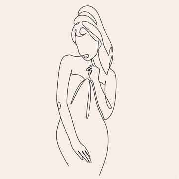 recommend clip art: Woman Body With Towel On Head Line Art. Abstract Minimalist Female Spa Bath Cosmetics Logo