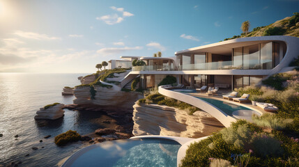 Fototapeta premium A luxury seafront cliffside villa