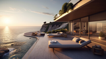 Fototapeta premium A luxury seafront cliffside villa