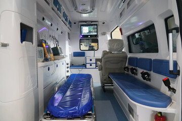 Medical equipment and instruments inside the ambulance