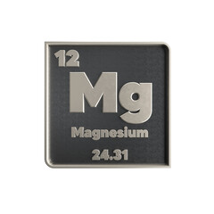 Magnesium chemical element  black and metal  icon  with  atomic mass and atomic number. 3d render illustration
