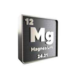 Magnesium chemical element  black and metal  icon  with  atomic mass and atomic number. 3d render illustration