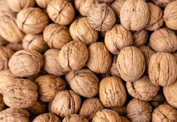 background of walnuts in a basket in bazaar 