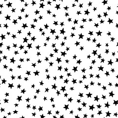 Black starry night vector seamless pattern. Little stars grain texture background