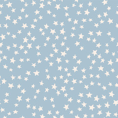 Grey blue starry night vector seamless pattern. Little stars grain texture background