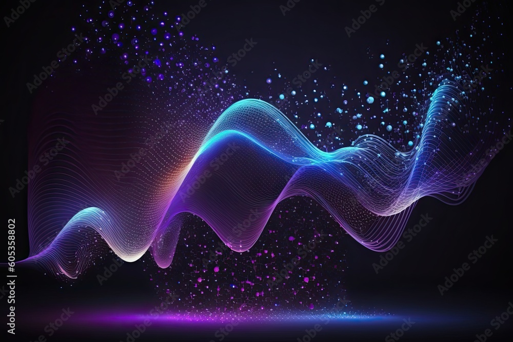 Aufkleber abstract blue or red dot moving and growing connecting neural network. technology background. digita
