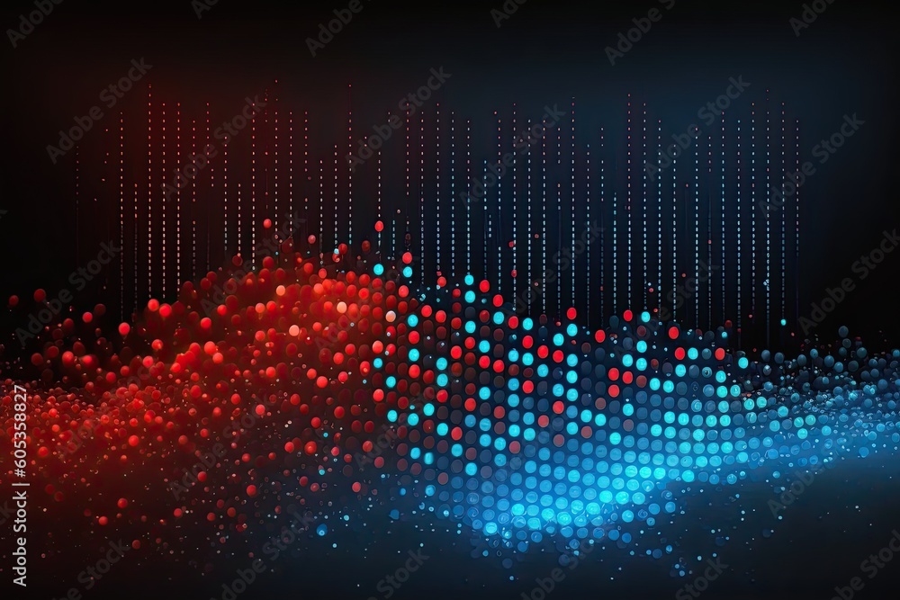 Aufkleber abstract blue or red dot moving and growing connecting neural network. technology background. digita