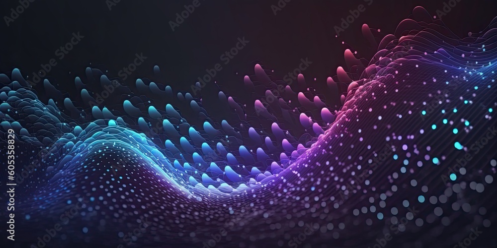 Aufkleber abstract blue or red dot moving and growing connecting neural network. technology background. digita