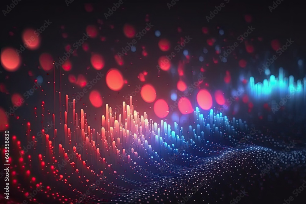 Aufkleber abstract blue or red dot moving and growing connecting neural network. technology background. digita
