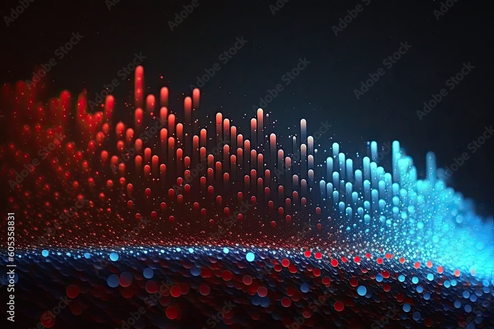Aufkleber abstract blue or red dot moving and growing connecting neural network. technology background. digita