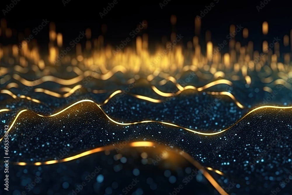 Aufkleber abstract blue or gold dot moving and growing connecting neural network. technology background. digit