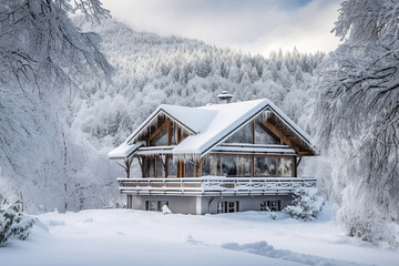 Modern house under the snow - IA générative