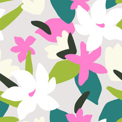 Abstract modern flowers bloom seamless pattern.