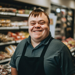 Fototapeta premium portrait of a smiling man in a supermarket. High quality photo
